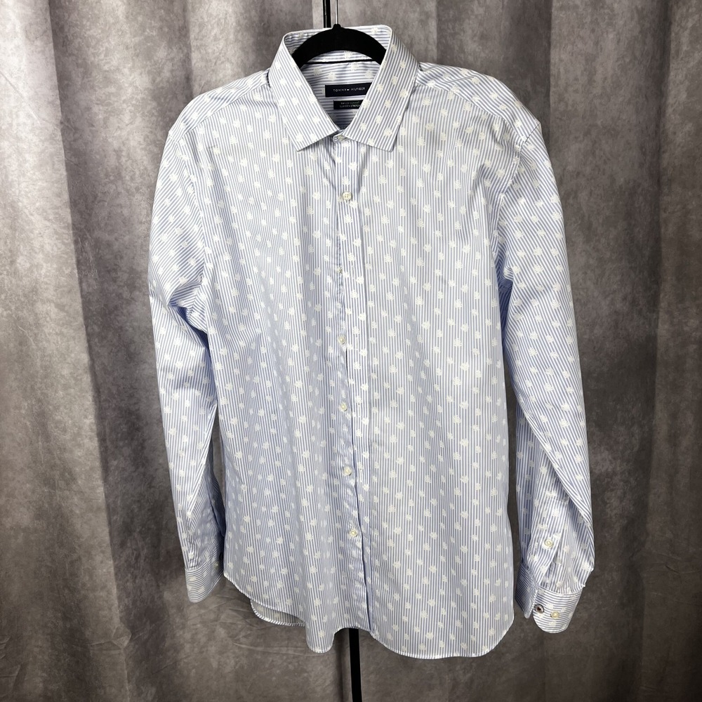 TOMMY HILFIGER Mens XL Shirt 17 - 34/35 THFLEX Supima Cotton‎ - Slim Fit  LS
